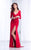 Tarik Ediz - 50043 Long Sleeve High Slit V-Neck Gown in Red