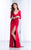 Tarik Ediz - Long Sleeve High Slit V-Neck Gown 50043 in Red