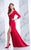 Tarik Ediz - Long Sleeve High Slit V-Neck Gown 50043 in Red