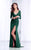 Tarik Ediz - Long Sleeve High Slit V-Neck Gown 50043 in Green