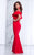 Tarik Ediz - Fluttery Cold Shoulder Gown 50044 in Red