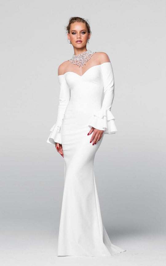 Tarik Ediz - Long Sleeve Sheath Dress 50051 in White
