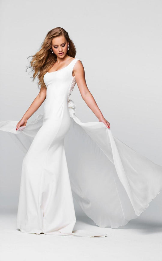 Tarik Ediz - Bedazzled Scoop Neck Dress 50055 in White