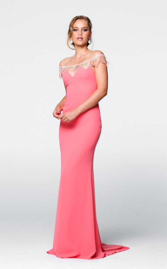 Tarik Ediz - Off The Shoulder Sheath Dress 50057 in Pink