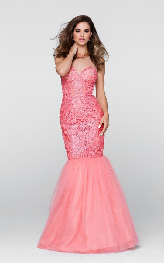Tarik Ediz - Lace Illusion Neck Dress 50061 in Pink