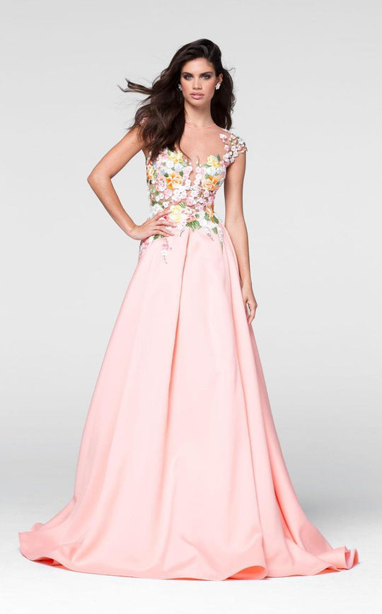 Tarik Ediz - Floral Embroidered A-line Dress 50068 in Pink