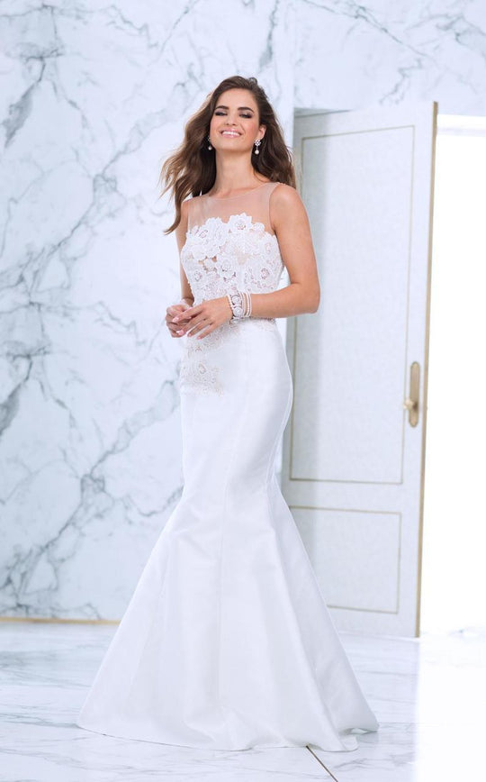 Tarik Ediz - Lace Illusion Neck Mermaid Gown 50070 in White
