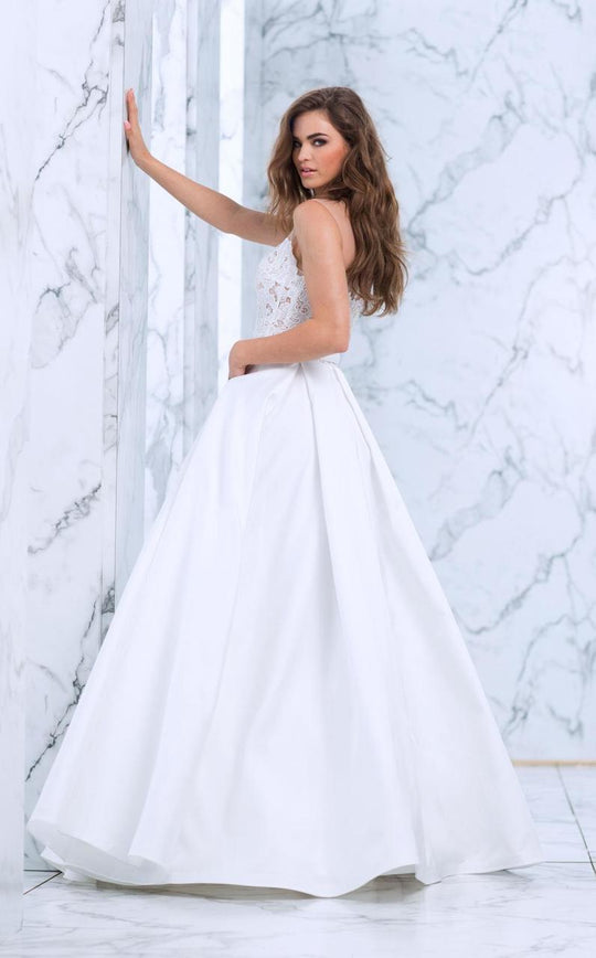 Tarik Ediz - Lace Illusion Neck A-Line Gown 50072 in White