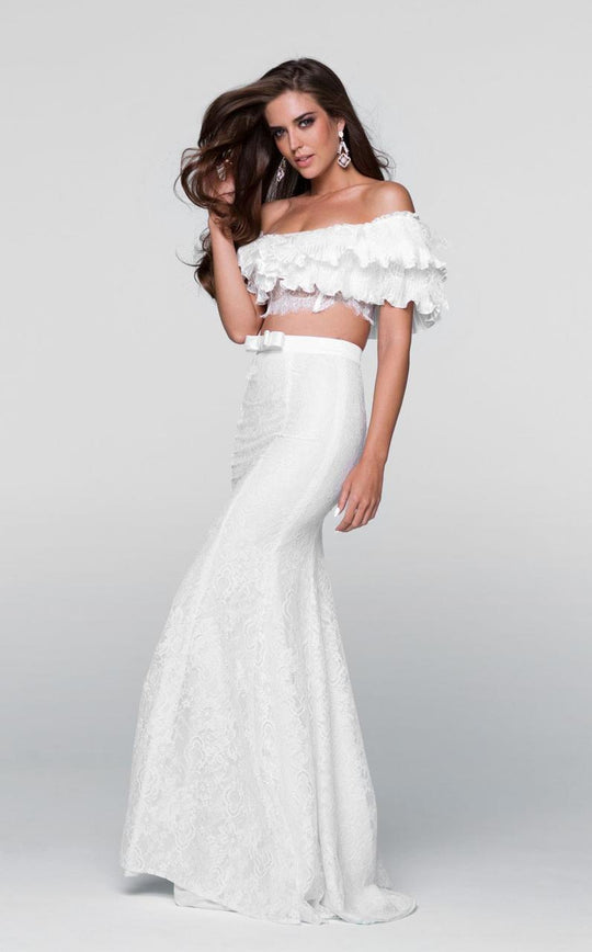 Tarik Ediz - Two-Piece Off-The-Shoulder Neck Dress 50078 in White