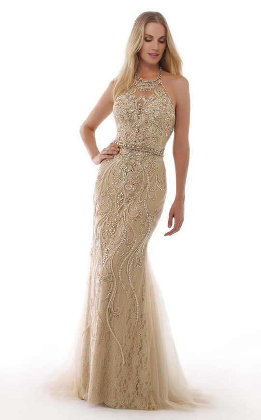 Morrell Maxie - 15444 Bejeweled Illusion Godet Gown In Neutral