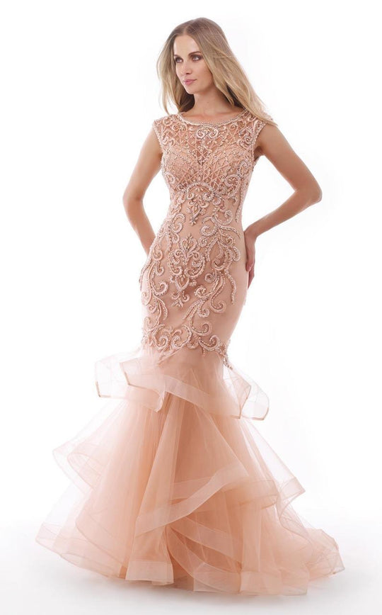 Morrell Maxie - 15450 Beaded Illusion Bateau Mermaid Dress In Blush