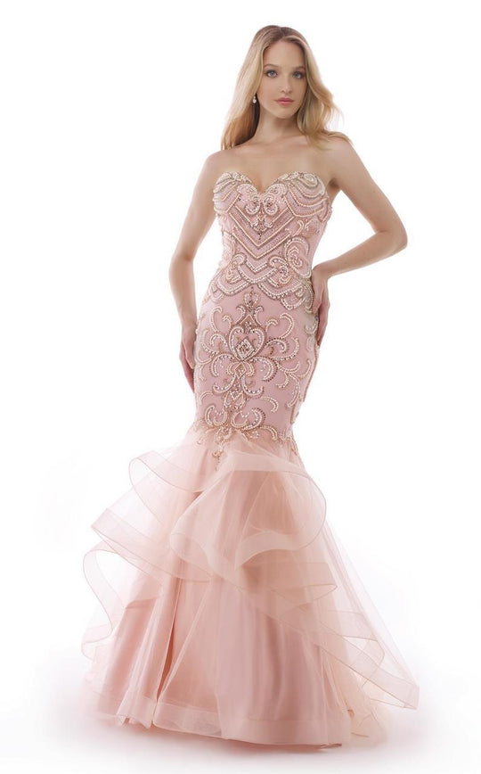Morrell Maxie - 15456 Ornate Strapless Mermaid Gown In Pink