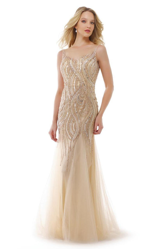 Morrell Maxie - 15496 Beaded Illusion Mermaid Gown In Neutral
