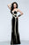 Faviana - 7571 Strapless Linear Contrast Jersey Gown  in Black and White