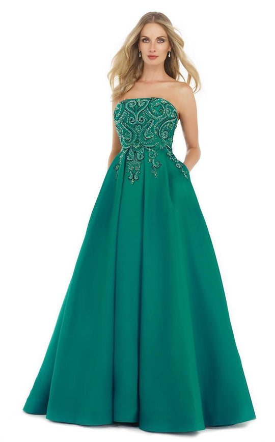 Morrell Maxie - 15524 Strapless Embellished Mikado Gown In Green