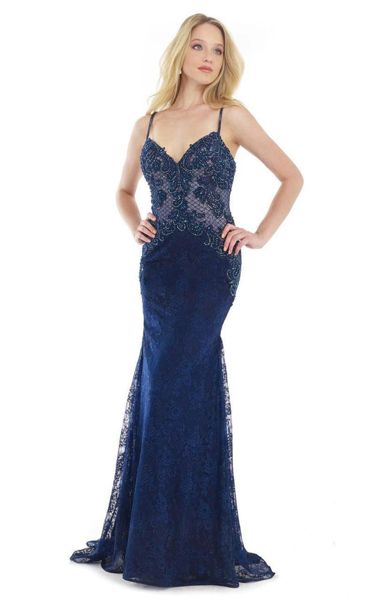 Morrell Maxie - 15581 Bedazzled Sweetheart Sheath Dress In Navy