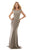 Morrell Maxie - 15587 Cap-Sleeved Structured Sequin Long Gown In Gray