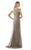 Morrell Maxie - 15587 Cap-Sleeved Structured Sequin Long Gown In Gray