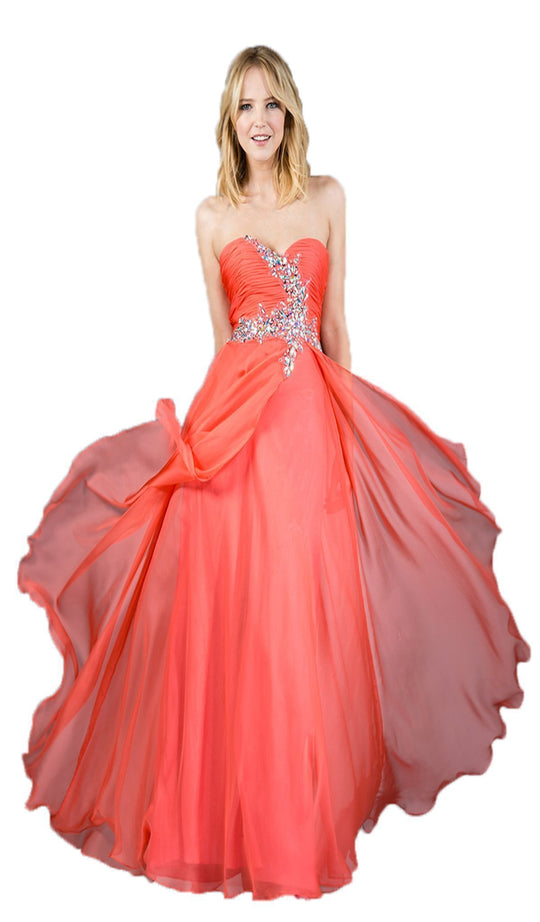 Cinderella Divine - Strapless Pleated Jeweled Sweetheart A-line Dress