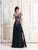 Alexander by Daymor - 758 Floral Embroidered Wide V-neck A-line Dress In Blue