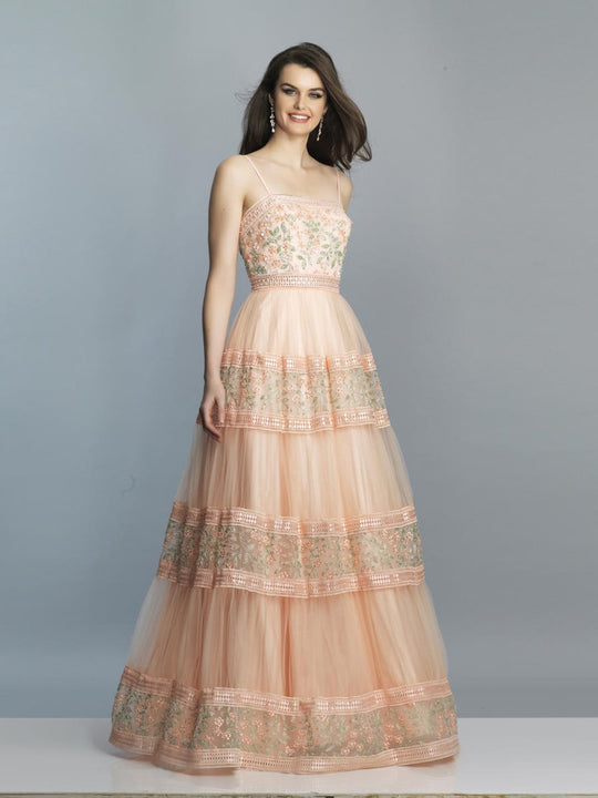 Dave & Johnny - A7605 Embellished Straight Neck A-line Dress In Orange