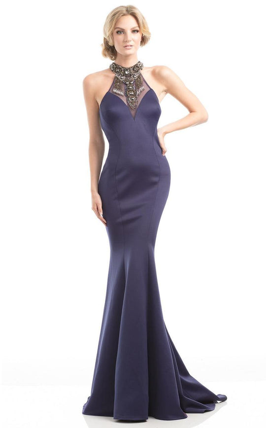 Johnathan Kayne - 7000 Beaded High Halter Mermaid Dress in Blue