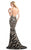 Johnathan Kayne - 7006 Bedazzled V-neck Mermaid Dress in Black and Pink