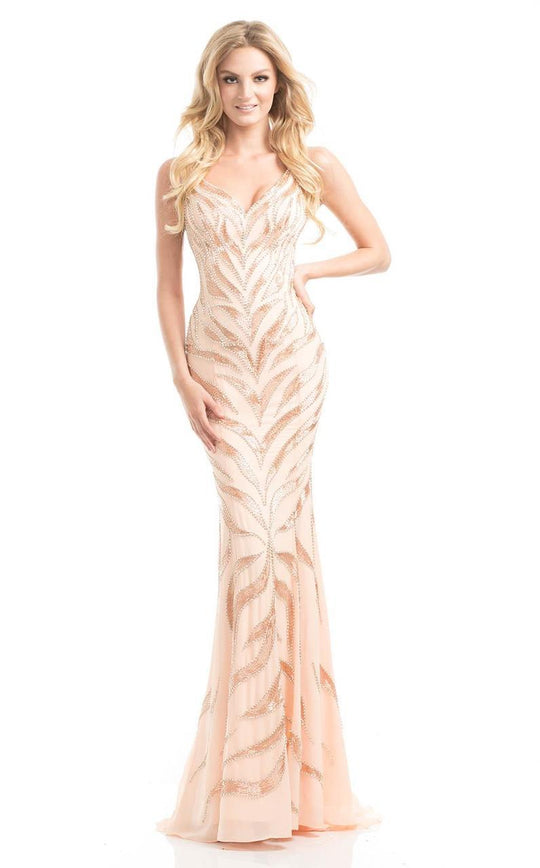 Johnathan Kayne - 7006 Bedazzled V-neck Mermaid Dress in Pink