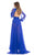 Johnathan Kayne - 7010 Sheer Bishop Sleeve Ruched Gown in Blue