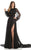 Johnathan Kayne - 7010 Sheer Bishop Sleeve Ruched Gown in Black