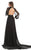 Johnathan Kayne - 7010 Sheer Bishop Sleeve Ruched Gown in Black