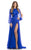 Johnathan Kayne - 7010 Sheer Bishop Sleeve Ruched Gown in Blue
