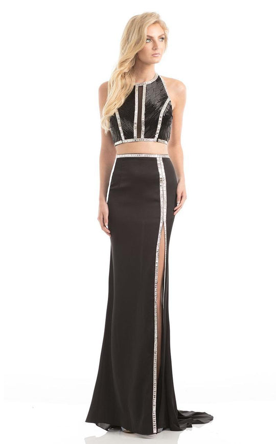 Johnathan Kayne - 7018 Two-Piece Crystal Trim Evening Gown in Black