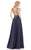 Johnathan Kayne - 7021 V-neck Jersey A-line Dress in Blue and White