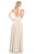 Johnathan Kayne - 7021 V-neck Jersey A-line Dress in Neutral and White