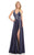 Johnathan Kayne - 7021 V-neck Jersey A-line Dress in Blue and White