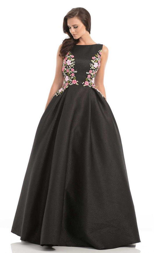 Johnathan Kayne - 7030 Brocade Bateau Ballgown in Black