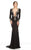 Johnathan Kayne - 7033 Plunging Trimmed Long-sleeve Evening Gown in Black