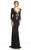 Johnathan Kayne - 7033 Plunging Trimmed Long-sleeve Evening Gown in Black