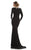 Johnathan Kayne - 7033 Plunging Trimmed Long-sleeve Evening Gown in Black