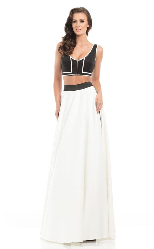 Johnathan Kayne - 7039 Two-Piece Modern Paneled Long Dress in White and Black