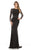 Johnathan Kayne - 7046 Sparkling Long Sleeved Open Back Gown in Black and Silver
