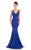 Johnathan Kayne - 7047 V-neck Jersey Mermaid Dress in Blue