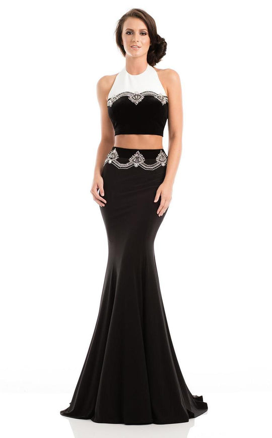 Johnathan Kayne - 7057 Two Piece Jersey Knit Dress with Open Back in Black and White