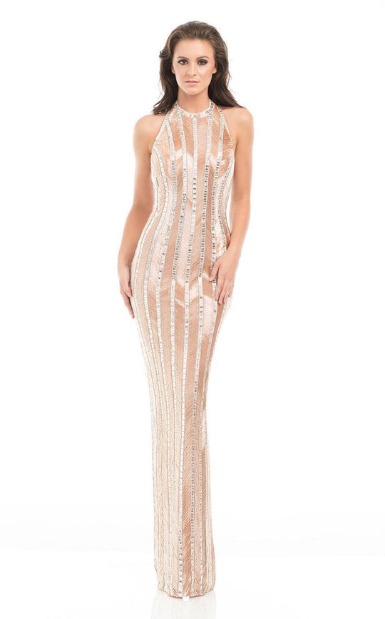 Johnathan Kayne - 7061 Shimmering Sequin Patterned Evening Gown in Gold