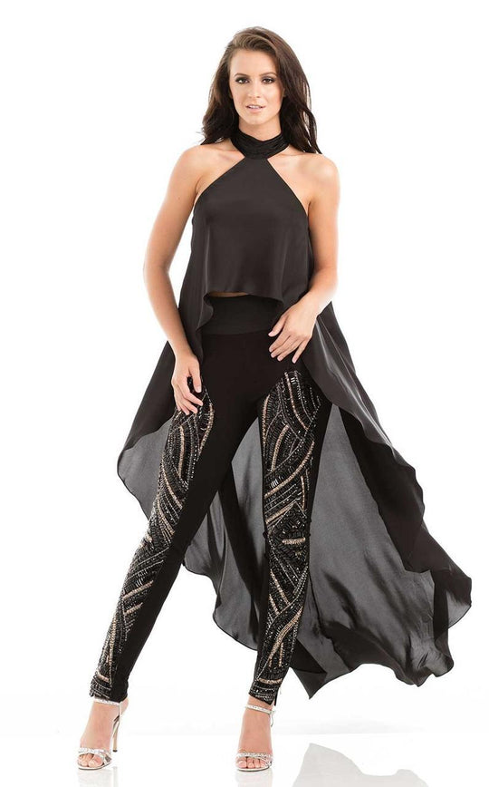 Johnathan Kayne - 7063 Halter Embellished Pantsuit in Black
