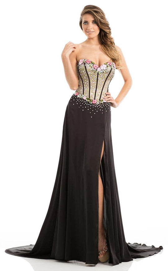 Johnathan Kayne - 7066 Beautiful Floral Sequin Corset Gown in Black and Neutral