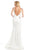 Johnathan Kayne - 7075 Embroidered Floral V-neck Trumpet Dress in White and Floral