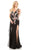 Johnathan Kayne - 7075 Embroidered Floral V-neck Trumpet Dress in Black and Floral