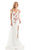 Johnathan Kayne - 7075 Embroidered Floral V-neck Trumpet Dress in White and Floral
